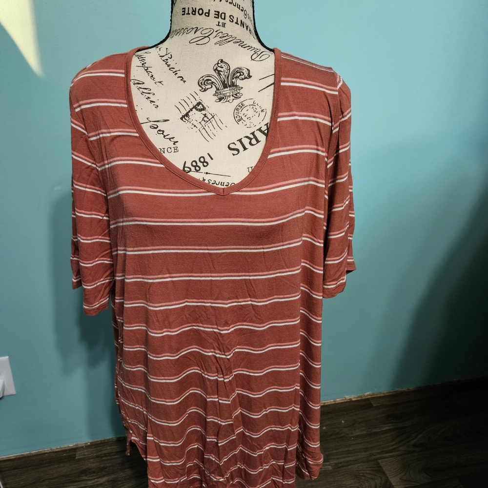 Maurices Rust and White Striped Short Sleeve Top